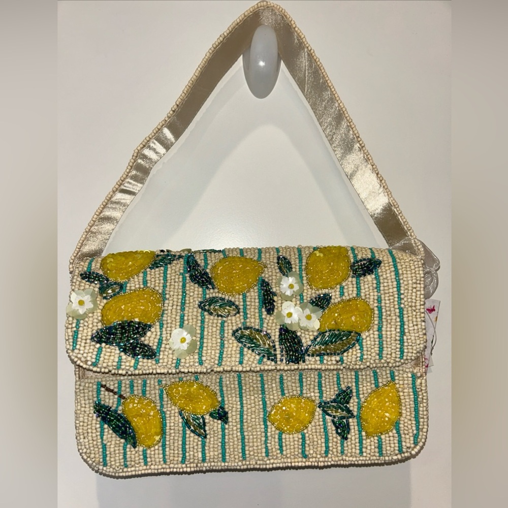 TikTok Viral Beaded Bag Lemons Stripes Made in India NWT